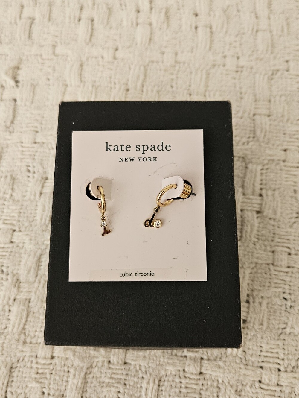 Kate Spade Gold "I Do" Stud Earrings on Pink Card